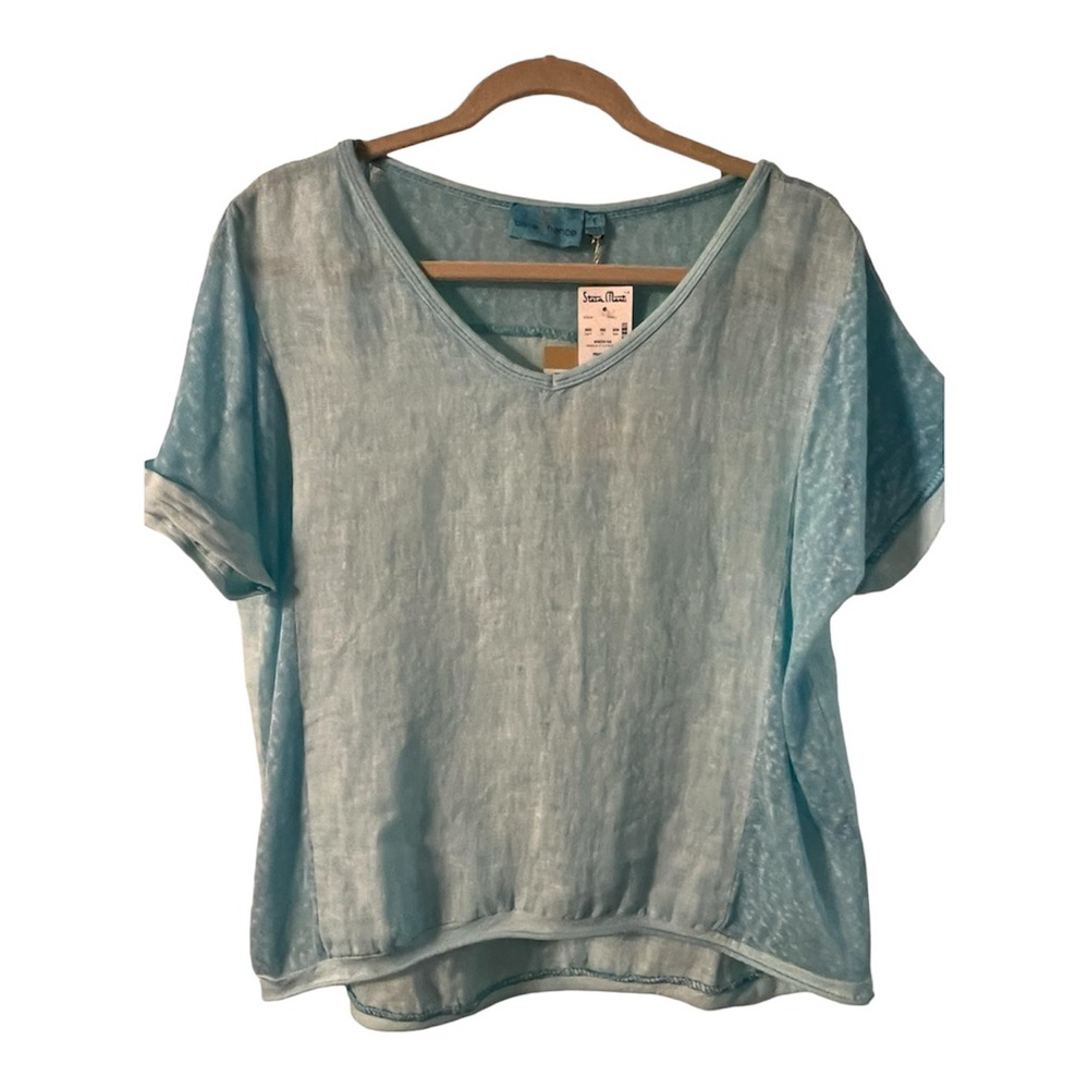 Womens small Bella France oversized blue teal sheer top new